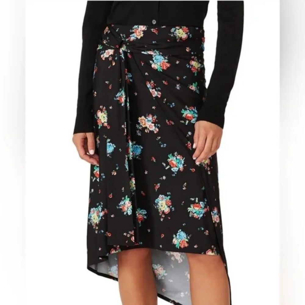 Paco Rabanne‎ Jupe Dark Floral Asymmetric Side Tie Skirt Size 38 (8)